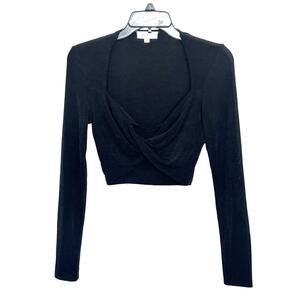 Balletcore Slinky Goth Anthropologie Mable Black Twist Front Crop Top Small